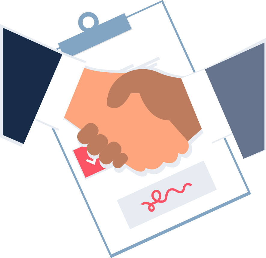 CampusQ signed document with handshake illustration