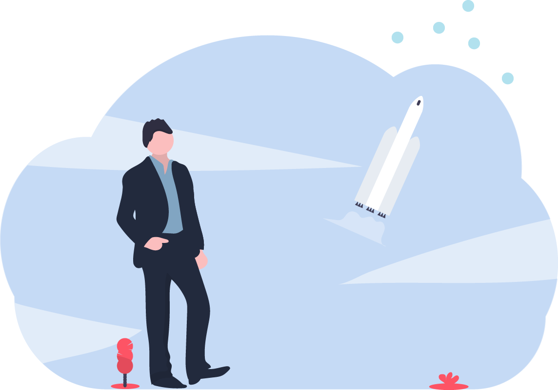 CampusQ About us page illustration of a man in a suit
