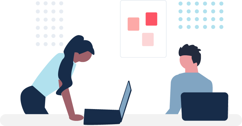 CampusQ Services illustration of woman looking at virtual screens